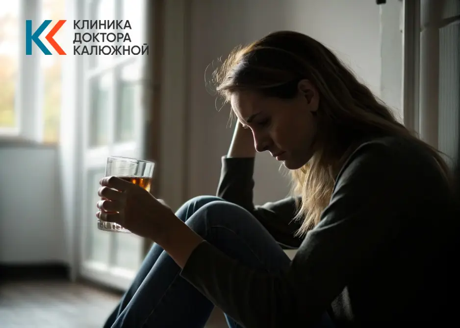 Женщина пьёт алкоголь